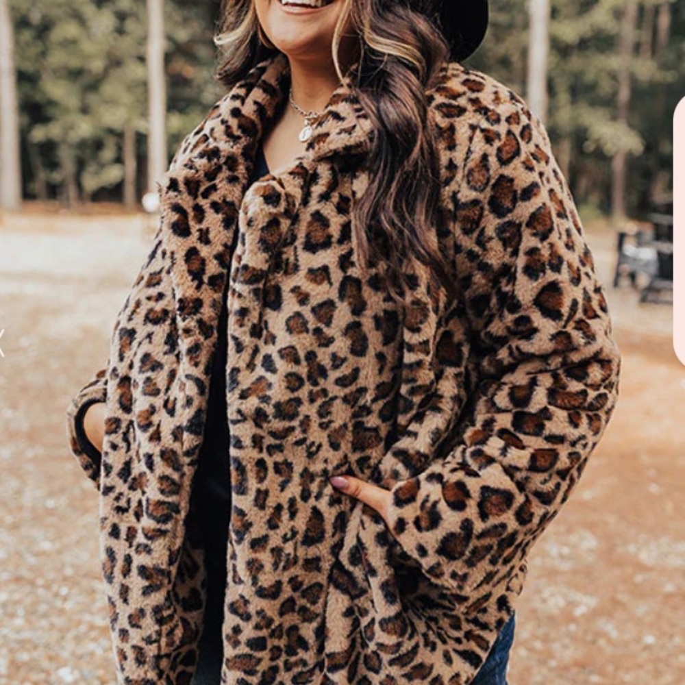 plus size Women's Faux Fur Jackets Autumn Winter Leopard animal print Coat